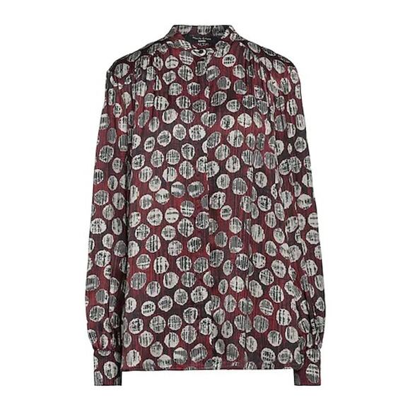 Manila Grace Burgundy Satin Blouse – Multicolor Print - Size 8-10 (TG 40 EU) - Picture 1 of 8